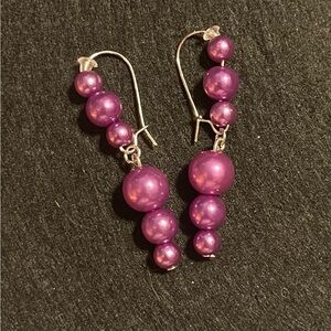 Purple and silver dangle earrings